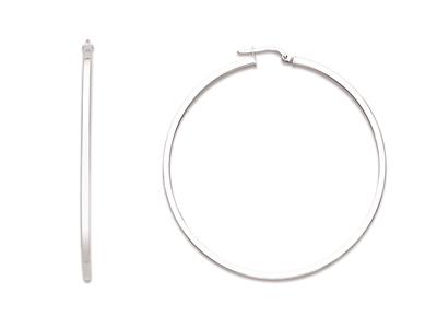 Orecchini A Cerchio In Tubo Quadrato Da 2 Mm, Diametro Interno 50 Mm, Argento 925 Rodiato