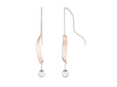 Orecchini Con Ganci Su Catena Curva E Perline 65 Mm, Argento 925 Placcato In Rodio