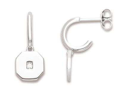 Orecchini A Cerchio Pendenti, Motivo Ottagonale Zirconia 20 Mm, Argento 925 Rodiato