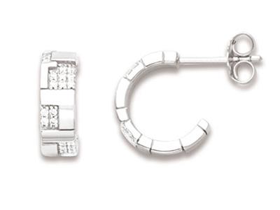 Semi-creoli Con Motivi Quadrati, 14mm, Ossidi Di Zirconio, Argento 92 5 Rodiato