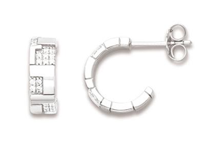 Mezze Conchiglie, Motivo Quadrato, 14 Mm, Ossido Di Zirconio, Argento 925 Rodiato - Immagine Standard - 1