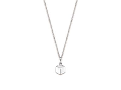 Ciondolo Cubo Piatto, Zirconi, Argento 925 Rodiato
