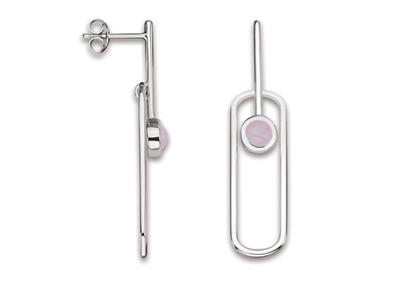 Orecchini, Quarzo Rosa Rettangolo, 40 Mm, Argento 925 Rodiato - Immagine Standard - 1