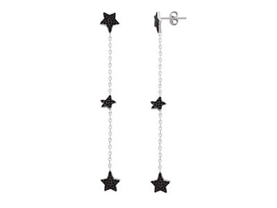 Orecchini 3 Stelle Ossidi Di Zirconio Nero Su Catena, Altezza 7 Cm, Argento 925 Rh - Immagine Standard - 1