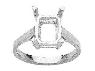 Anello Con 4 Griffe Per Pietra Rettangolare 9 X 7 Mm, Oro Bianco 800 Ref. 15364