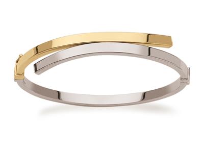 Bracciale Apertura Cava Sfalsata, Filo Quadrato 3 Mm, 60 X 50 Mm, Oro Bicolore 18 Carati