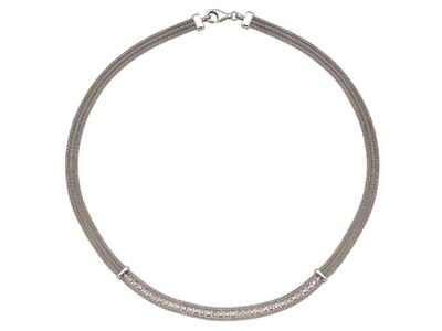 Collana 3 Fili 6 MM Con Cristalli, 43 Cm, Argento 925 Rodiato