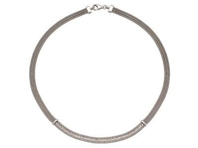 Collana 3 Fili 6 MM Con Cristalli, 43 Cm, Argento 925 Rodiato