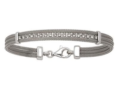 Bracciale 3 Fili 6 MM Con Cristalli, 19 Cm, Argento 925 Rodiato