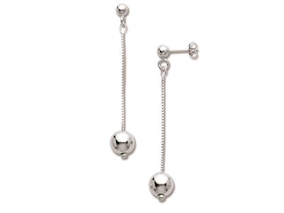 Orecchini A Sfera Da 10 MM Su Catena Veneziana Da 60 Mm, Argento 925 Rodiato