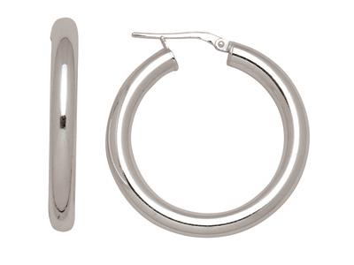 Orecchini A Cerchio In Filo Tondo Da 4 Mm, Diametro Interno 25 Mm, Argento 925