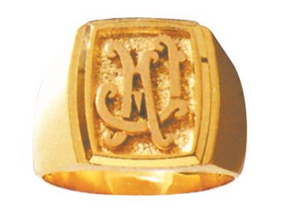 Anello Con Sigillo Massiccio Con Monogramma , 14 X 10 Mm, Oro Giallo 18 Ct. Ref. 984