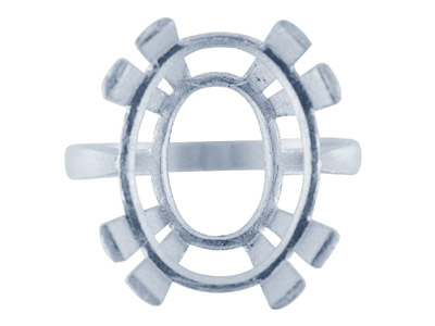 Anello Da Incastonare Con 4 Griffe Doppie Per Pietra Di 18 X 13 Mm, Argento 925, Dito 5354 54 , Argento 925