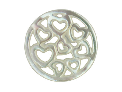 Madreperla Bianca, Disco Con Motivoa Cuori, Modello Piccolo 17,80 MM