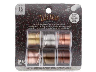 Wire Elements, 16 Gauge, Pk 6 Assorted Colours, Tarnish Resistant, Med Temper, 1yd/0.91m - Immagine Standard - 1