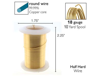 Wire Elements, 18 Gauge, Gold Colour, Tarnish Resistant, Medium Temper, 10yd/9.14m - Immagine Standard - 2