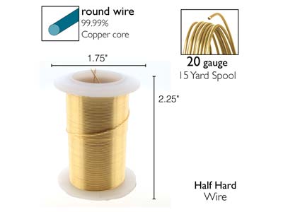 Wire Elements, 20 Gauge, Gold Colour, Tarnish Resistant, Medium Temper, 15yd/13.72m - Immagine Standard - 2