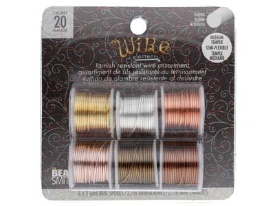 Wire Elements, 20 Gauge, Pk 6 Assorted Colours, Tarnish Resistant, Med Temper, 3yd/2.74m - Immagine Standard - 1