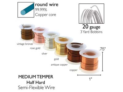 Wire Elements, 20 Gauge, Pk 6 Assorted Colours, Tarnish Resistant, Med Temper, 3yd/2.74m - Immagine Standard - 3