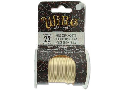 Wire Elements, 22 Gauge, Gold Colour, Tarnish Resistant, Medium Temper, 20yd18.29m