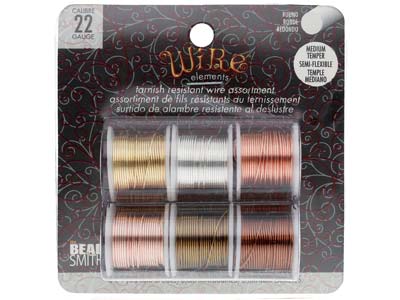 Wire Elements, 22 Gauge, Pk 6 Assorted Colours, Tarnish Resistant, Med Temper, 4yd3.66m