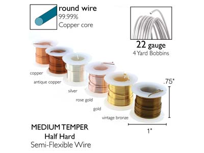 Wire Elements, 22 Gauge, Pk 6 Assorted Colours, Tarnish Resistant, Med Temper, 4yd/3.66m - Immagine Standard - 3