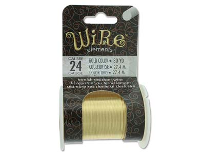 Wire Elements, 24 Gauge, Gold Colour, Tarnish Resistant, Medium Temper, 30yd27.43m