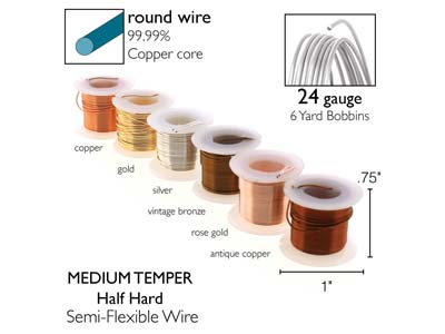 Wire Elements, 24 Gauge, Pk 6 Assorted Colours, Tarnish Resistant, Med Temper, 6yd/5.49m - Immagine Standard - 3
