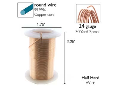 Wire Elements, 24 Gauge, Rose Gold Colour, Tarnish Resistant, Medium Temper, 30yd/27.43m - Immagine Standard - 2