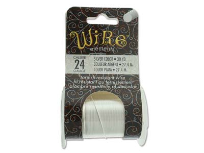 Wire Elements, 24 Gauge, Silver Colour, Tarnish Resistant, Medium Temper, 30yd27.43m