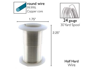 Wire Elements, 24 Gauge, Silver Colour, Tarnish Resistant, Medium Temper, 30yd/27.43m - Immagine Standard - 2