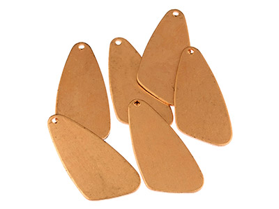 Ebauche In Rame, Flan A Forma Di Goccia Asimmetrica Con 1 Foro, 39 X 19 Mm, Confezione Da 6
