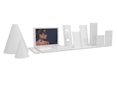 Piccolo Espositore Per Gioielli Quadrato, Acrilico Bianco Lucido - Immagine Standard - 3
