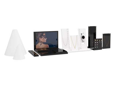 Piccolo Espositore Per Gioielli Quadrato, Acrilico Bianco Lucido - Immagine Standard - 5