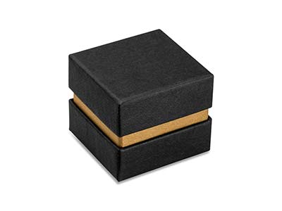 Scatola Per Anello, Cartone Nero Con Fascia In Metallo Dorato - Immagine Standard - 2