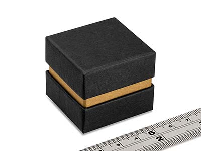 Scatola Per Anello, Cartone Nero Con Fascia In Metallo Dorato - Immagine Standard - 4