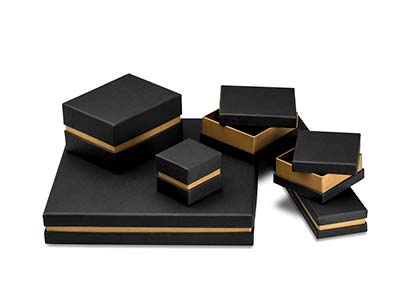 Astuccio Per Bracciale, Cartone Nero Con Fascia In Metallo Dorato - Immagine Standard - 3