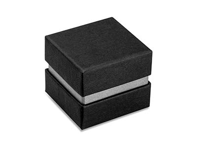 Scatola Per Anello, Cartone Nero Con Fascia In Metallo Argentato - Immagine Standard - 2