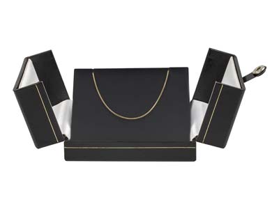 Scatola Per Pendente Con Doppia Apertura, Similpelle Nera - Immagine Standard - 3