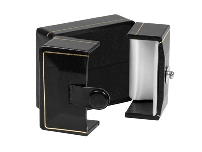 Scatola Porta Anelli In Similpelle Nera Con Doppia Apertura - Immagine Standard - 3