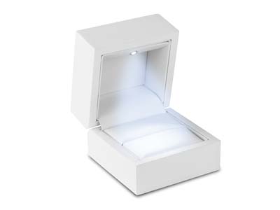 Scatola Per Anello Con Led, Legno Bianco - Immagine Standard - 1