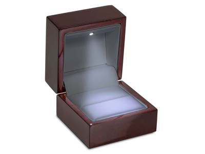Scatola Per Anello Con Led, Legno Marrone Con Effetto Palissandro