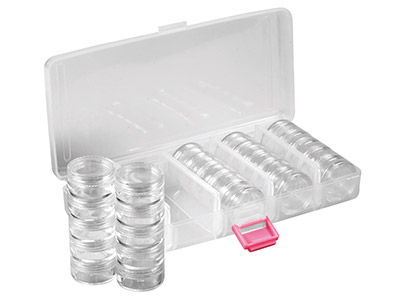 Contenitore Per Perline, 25 Barattoli Rotondi In Scatola Trasparente - Immagine Standard - 3