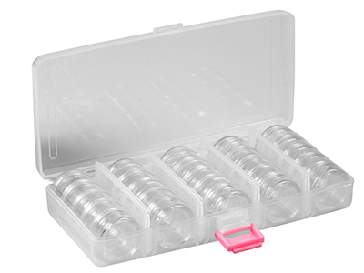 Contenitore Per Perline, 25 Barattoli Rotondi In Scatola Trasparente - Immagine Standard - 5