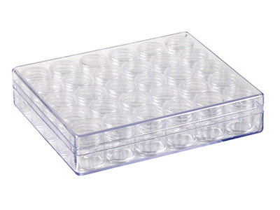 Contenitore Per Perline, 30 Mini Barattoli Rotondi In Scatola Trasparente - Immagine Standard - 2