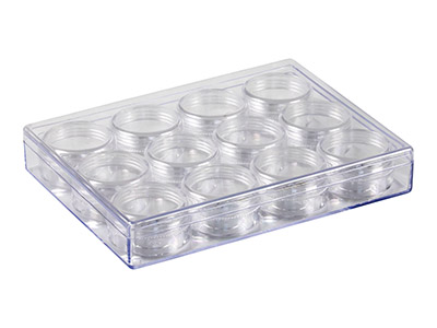 Contenitore Per Perline, 12 Barattoli Rotondi In Scatola Trasparente - Immagine Standard - 2
