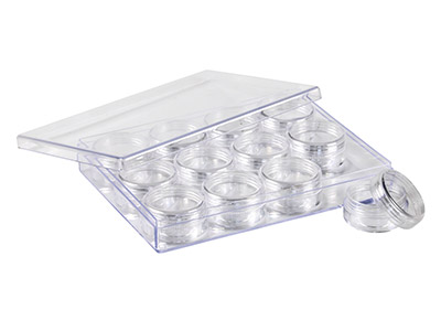 Contenitore Per Perline, 12 Barattoli Rotondi In Scatola Trasparente - Immagine Standard - 4