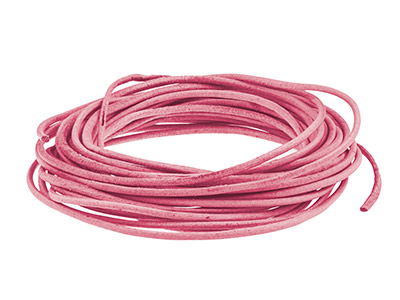 Cordoncino In Cuoio Tondo Rosa, Diametro 2 Mm, 3 X 1 Metri Di Lunghezza - Immagine Standard - 1