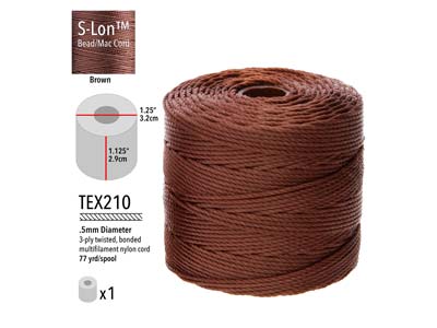 Beadsmith S-lon Bead Cord Brown Tex 210, Gauge #18 70m - Immagine Standard - 3