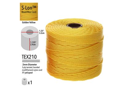 Beadsmith S-lon Bead Cord Golden Yellow Tex 210 Gauge #18 70m - Immagine Standard - 3